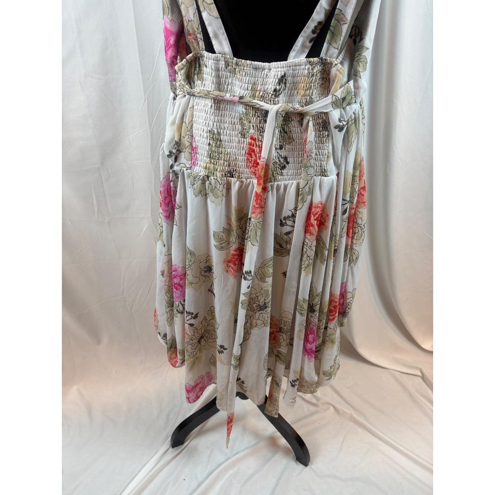 Chic Boho Floral Print Maxi Dress V Neck‎ Sleeveless Smocked Waist Tie Back - Picture 8 of 10